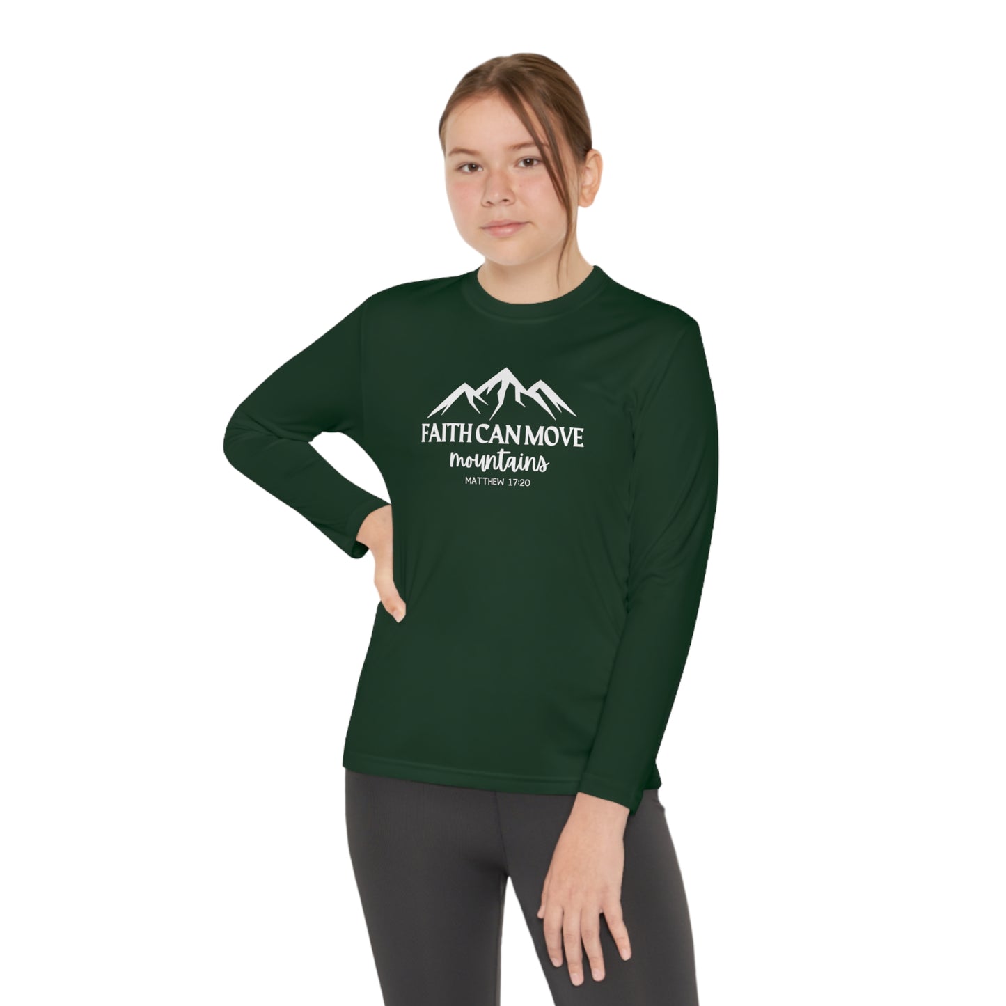 Faith Can Move Mountains Youth Long Sleeve Tee